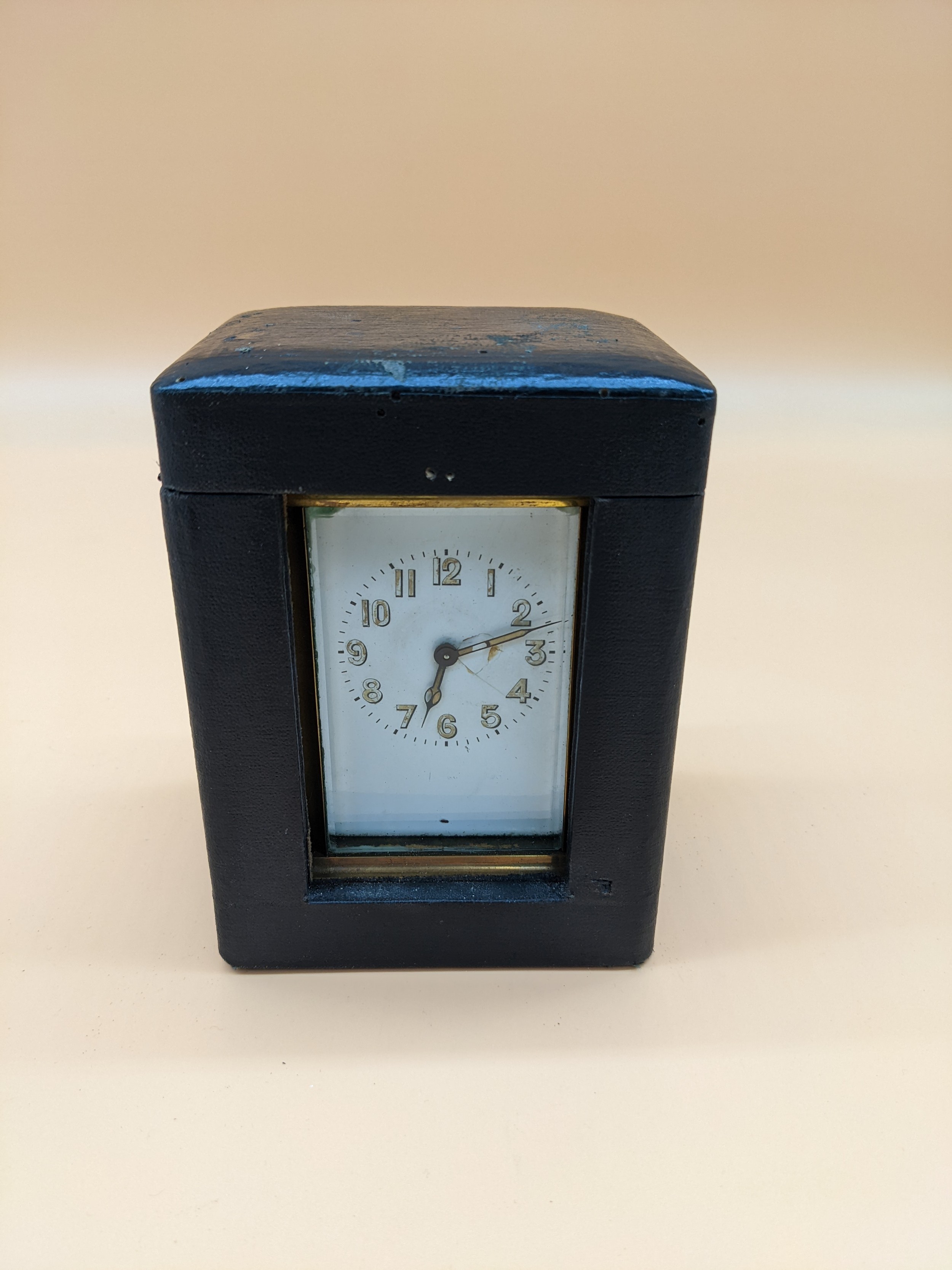 Antique French brass carriage clock with single drum movement, within case - Image 2 of 6
