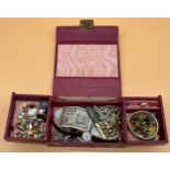 Vintage Jewel box containing a quantity of jewellery and coins. Includes silver and amber