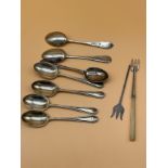 Set of 6 Sheffield silver tea spoons, London silver tea spoon & Two silver pickle forks- one with