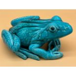 Large antique turquoise glazed frog sculpture. Possibly Chinese origin. [25cm in length]