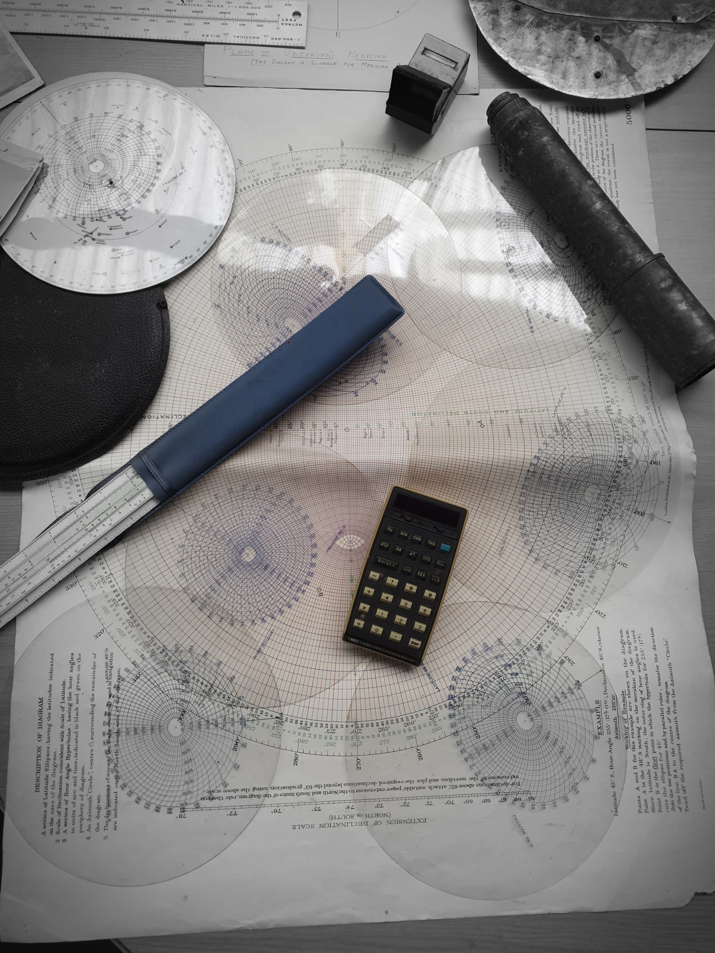 Vintage Star Charts, instruments, hand held telescope and Vintage calculator. - Image 4 of 5