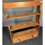 Pine bookshelf with three open shelves above a single long drawer [101x77.5cm]