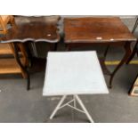 Two Antique two tier window tables together with a 19th century bamboo design side table.