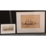 Large engraving depicting man at sea along with another depicting the ocean. Both by Arran.D.Y.