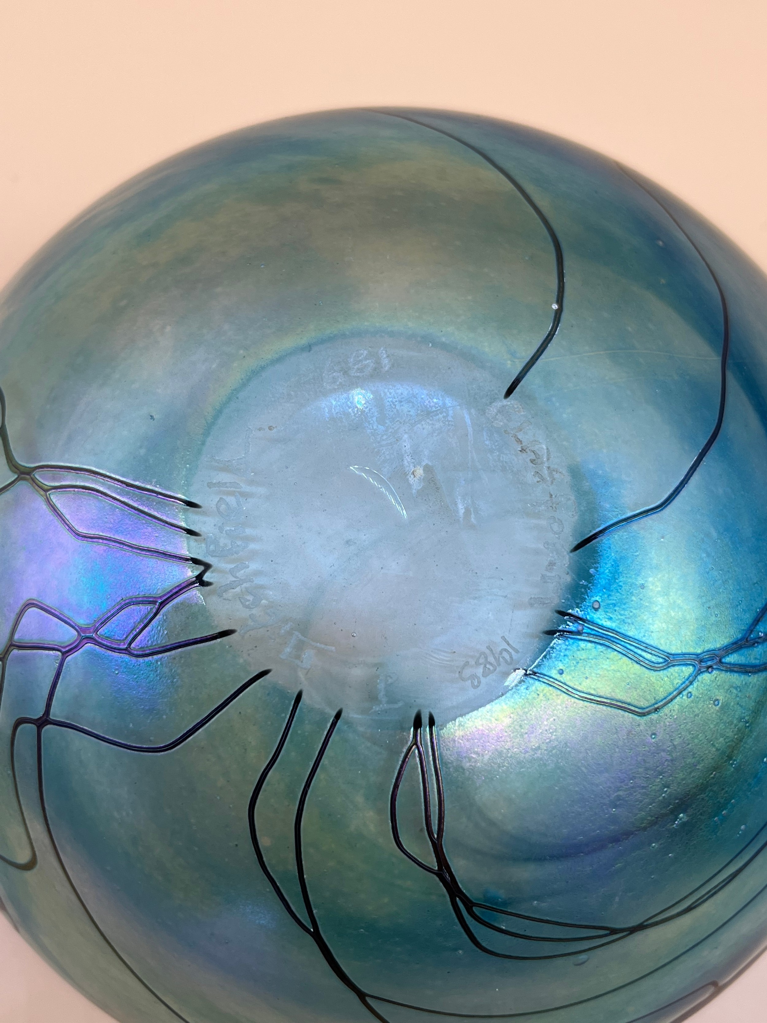 J Ditchfield Art glass 'Glasform 681' bulbous preserve dish. Dated 1983. [10cm high, 16.5cm in - Image 2 of 3