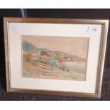 Watercolour depicting coastal village, signed [32x41cm]