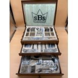 Large canteen chest of SBS 24ct gold plated cutlery set.