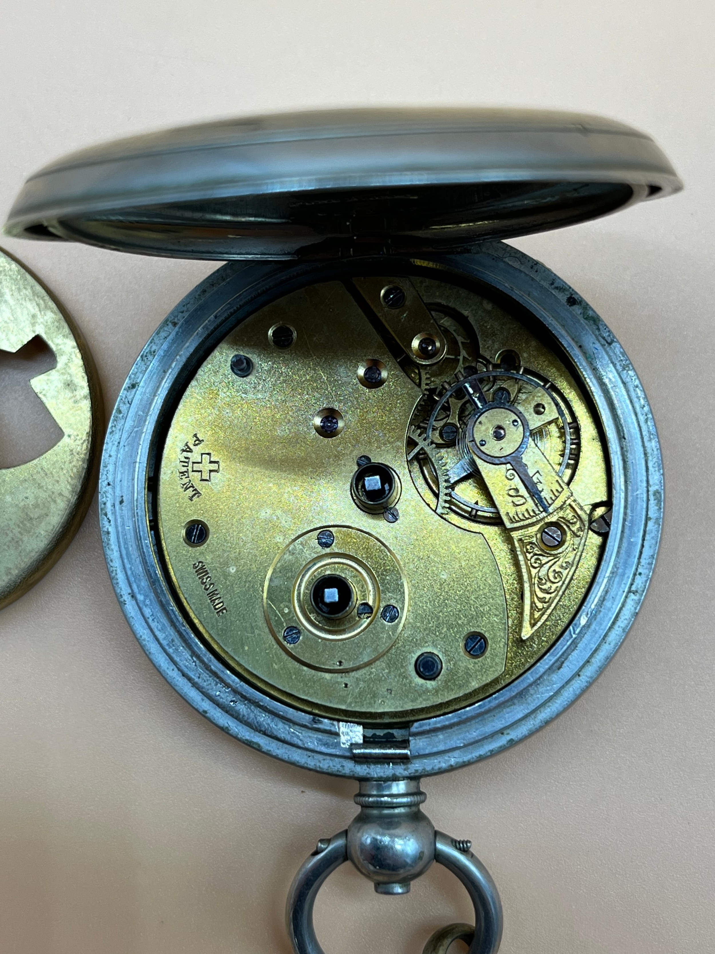 Antique pocket watch fitted within a nickel case, Enamel face. Swiss made New Magnetic. Comes with a - Image 3 of 4