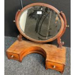 Georgian inlaid dressing table mirror, the framed oval mirror above a base with shaped front and two