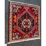 Indian woven red ground prayer rug. [65x65cm]
