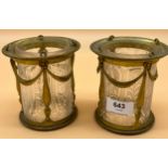 A Small pair of Regency gilt metal and cut-glass ceiling candle holders. [11cm high]