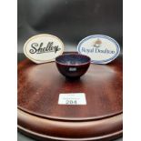 Royal doulton small flambe drinking cup as found together with Royal doulton plaque and shelley