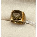 9ct yellow gold and Smokey quartz ring. [Ring size G] [4.87grams]