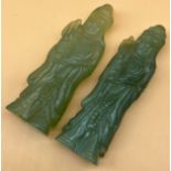 Two Chinese hand carved jade deity figures. [9cm high]