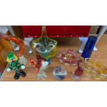 Collection of Murano art glass collectables to include clown, cockerel, Jack Pulpit vase and various