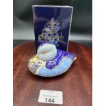 Royal crown Derby duck paperweight with stopper and box .