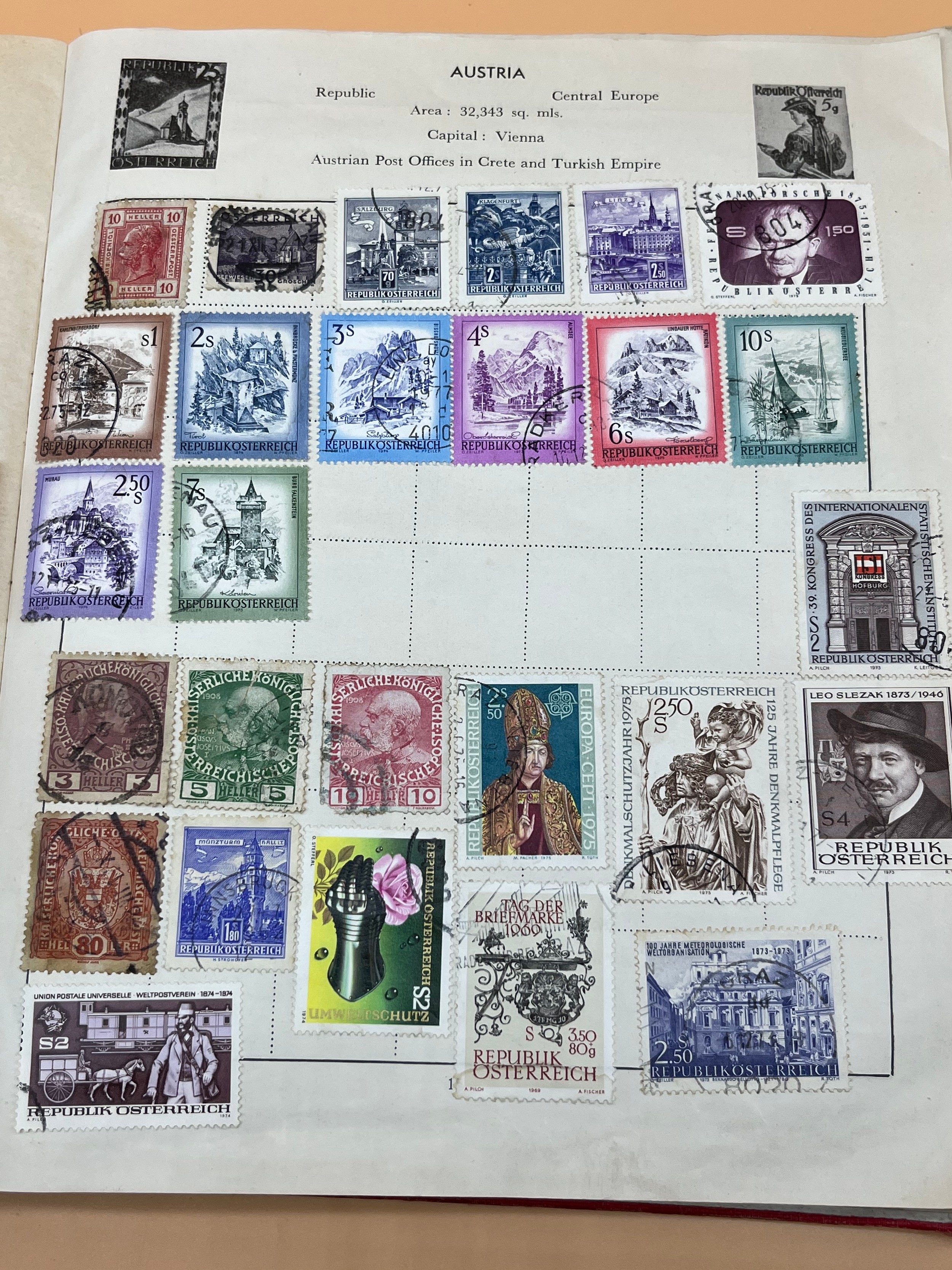 Vintage stamp album containing a collection of world stamps - Image 8 of 22