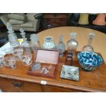 Selection of Victorian decanters, Denby vase etc.