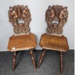 [Edward Holmes Baldock] PAIR OF OAK CHAIRS, 19TH CENTURY, The highly carved back with squirrels