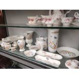 A shelf of Aynsley cottage garden pattern vases etc