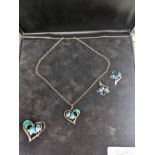 Ortak silver and enamel necklace, earrings & brooch (brooch has damage to enamel)