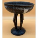 Antique tribal African decorated pedestal bowl. Made from one piece of wood. [26cm high, 22.5cm in