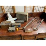 Selection of Collectables Including Vintage Advertising Boxes, Model Yacht, Vintage Garden Sprayers