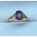 9ct gold and purple stone ring, together with antique 9ct gold necklace. [3.87grams] [Ring size Q]