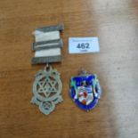 2 Silver hall marked medals one with enamel front masonic institution dated 1934.