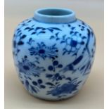 19th century Chinese Kangxi Nian Zhi blue and white small preserve pot. Hand painted with birds,