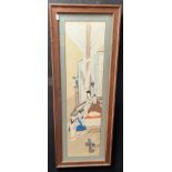 Antique Chinese Silk painting, depicting four women figures in a lounge area. [Frame- 92x34cm]