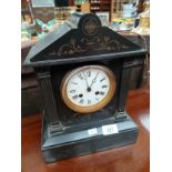 Victorian French slate mantle clock. Bell movement