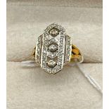 18ct white gold Art Deco design diamond cluster ring. [Ring size L] [5.44grams]