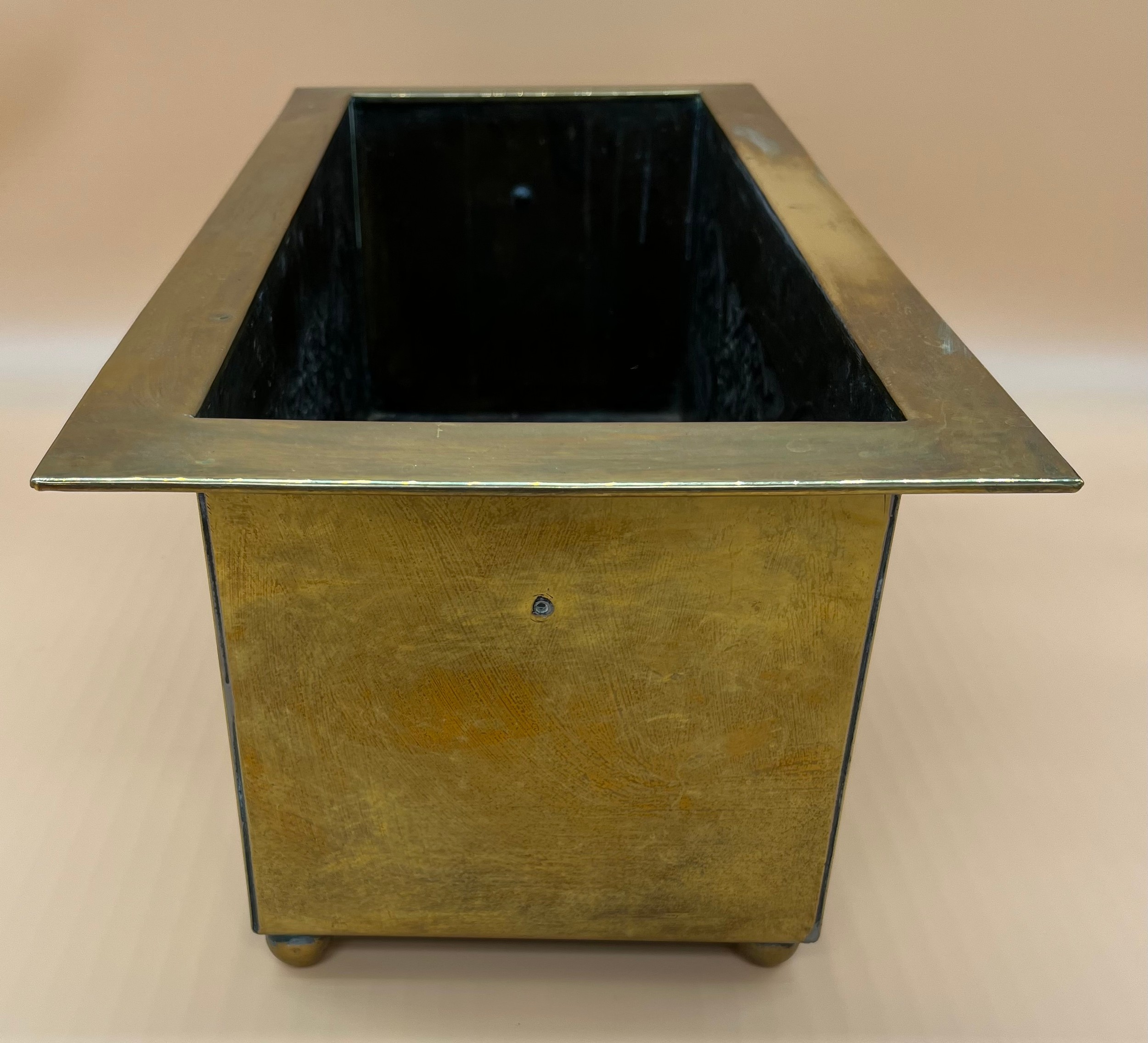 Arts and Crafts brass worked planter. detailed with Celtic panels. [Missing handle] [19x49x24cm] - Image 2 of 6