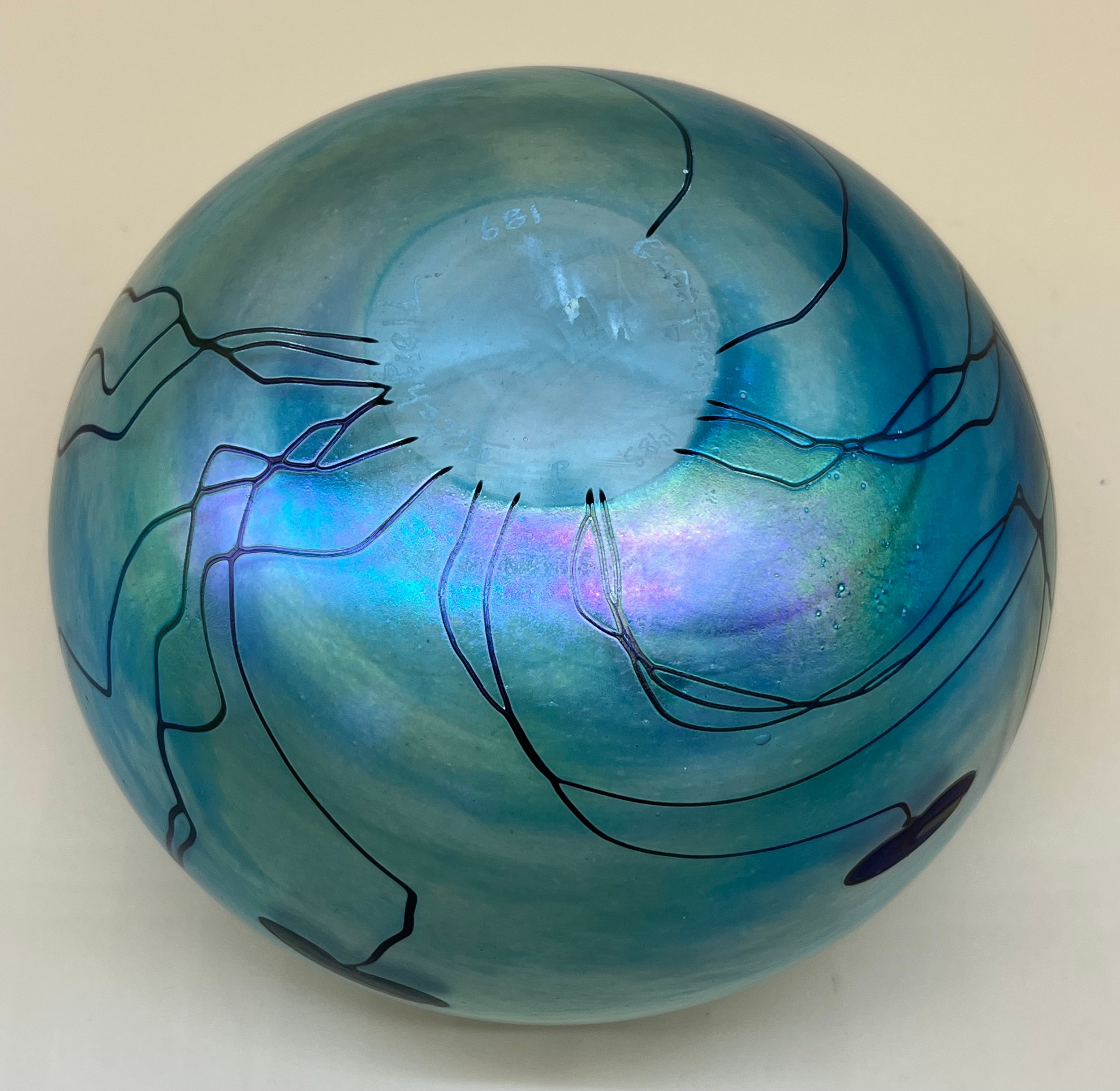 J Ditchfield Art glass 'Glasform 681' bulbous preserve dish. Dated 1983. [10cm high, 16.5cm in - Image 3 of 3