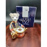 Royal crown Derby Goviers drummer bear paperweight with stopper and box .