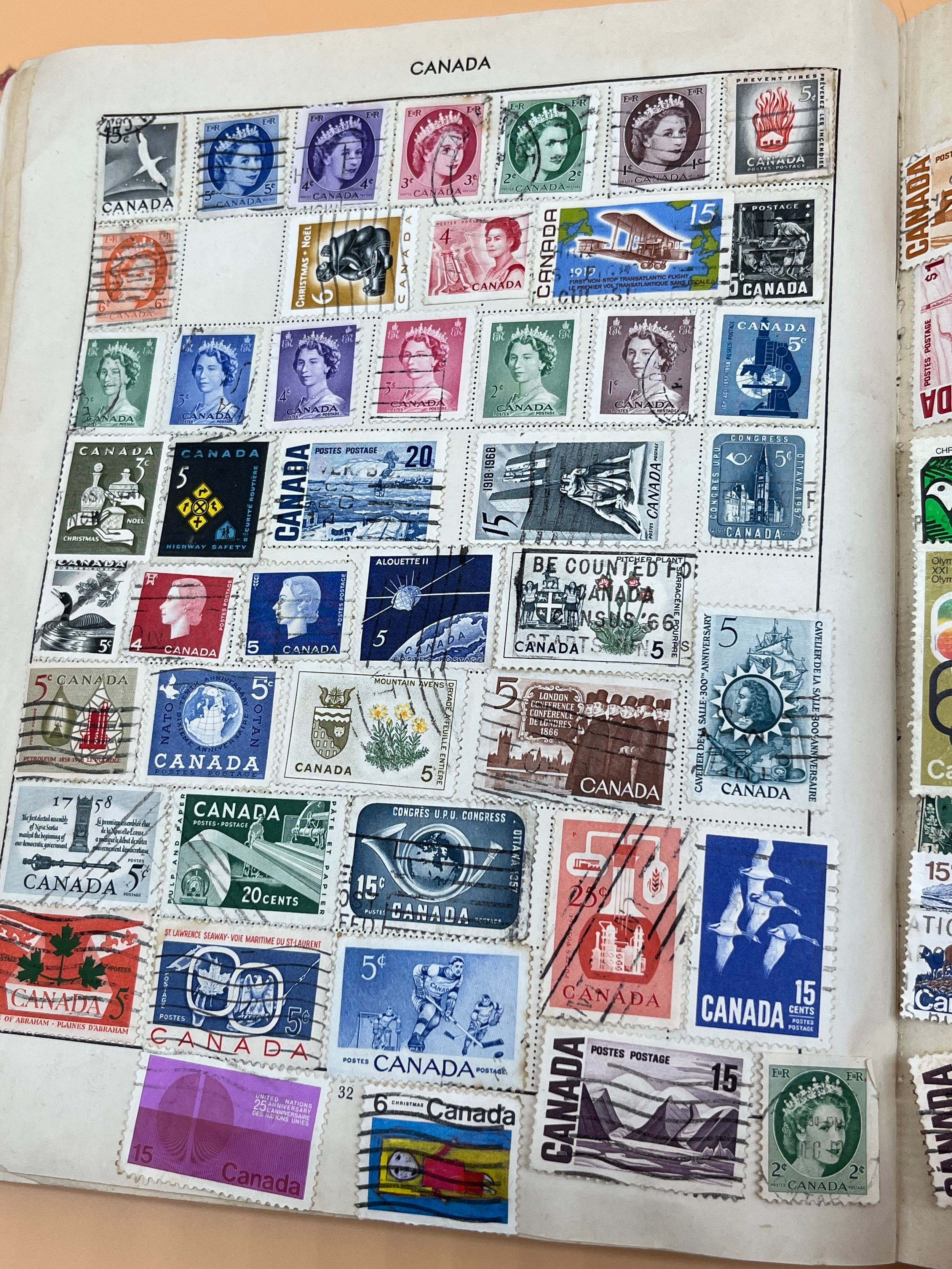 Vintage stamp album containing a collection of world stamps - Image 9 of 22