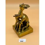 Chinese heavy gilt bronze stag and fawn sculpture, seals. [18.5cm high]