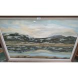 Large oil painting titled Winter Sea loch Sutherland signed by Jennifer Shewan.