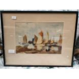 Framed print depicting a harbour scene by Frank Sherwin