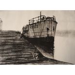 Etching of a fishing boat titled ''Kyles, Irvine by Michael Durning RSW 1/3 [56x65cm]