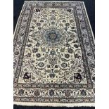 Large Hand Knotted Nain livingroom rug, part wool/silk, comes with certificate of authenticity,