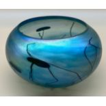 J Ditchfield Art glass 'Glasform 681' bulbous preserve dish. Dated 1983. [10cm high, 16.5cm in