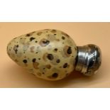 Antique Birmingham silver top and egg-shaped perfume bottle. Porcelain body with hand painted design