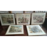 Five various colour ship prints.