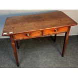 19th century console table, the rectangular top above two drawer's with box inlay, raised on