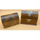 Two 19th century stationary boxes, Burr walnut with brass mount box and oak and silver plate mounted