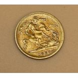 1897 Victoria half gold sovereign coin.