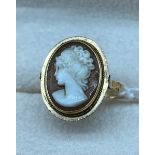 14ct yellow gold and carved cameo ladies ring. [2.62grams] [Ring size L]