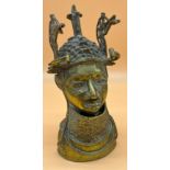 African Benin Bronze Oba King Bust. [27cm high]